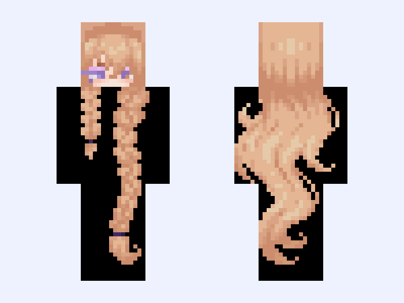angelic // blonde / hair / base / long / wavy / yellow / purple / braid / cute / kawaii / girl / cool / angel wings Minecraft skin, slim model, front and back view