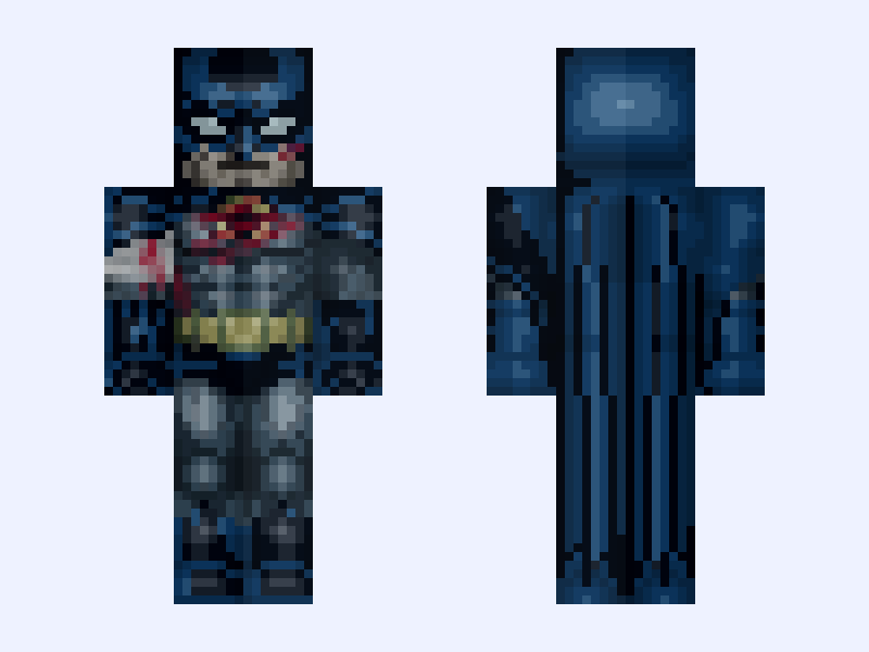 (Battle Damaged) Batman Knightfall Batsuit: Batman: Knightfall Part 1: Knightfall (Bruce Wayne: DC Animation: 2026) Minecraft skin, classic model, front and back view