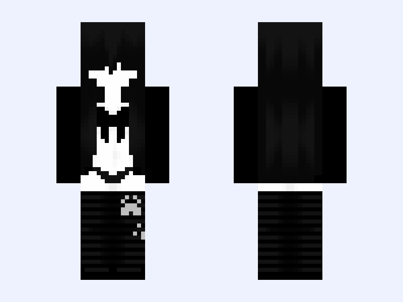 Black and White #D909 Minecraft skin, slim model, front and back view