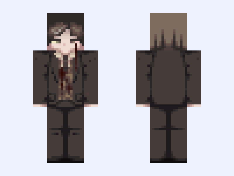 💼 - . * + | Brown, Suit, Tux, Blood, Gothic, 128x128 | Minecraft skin, slim model, front and back view