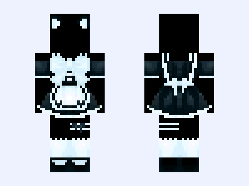 Cat Maid Outfit Blue Version Minecraft skin, slim model, front and back view