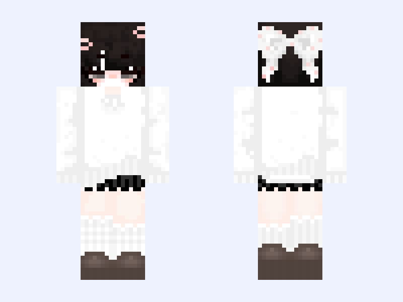 cute dark short hair Minecraft skin, slim model, front and back view