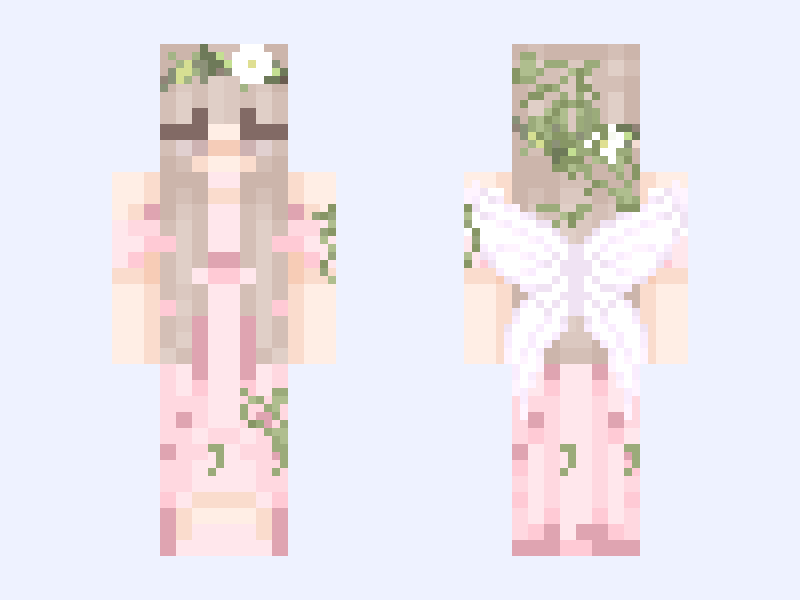 cute fairy girl with a pink dress Minecraft skin, slim model, front and back view