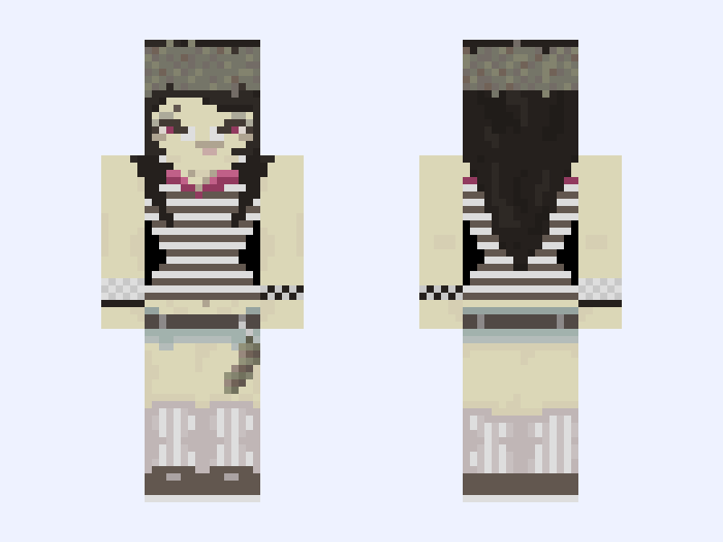 cute girl with stripped tank top Minecraft skin, slim model, front and back view