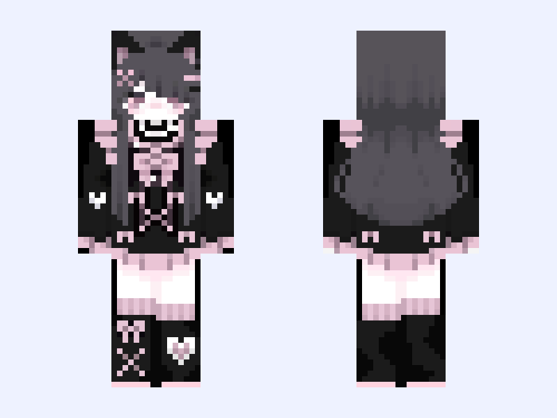 CUTE PINK🩷 AND BLACK 🖤 GIRL Minecraft skin, slim model, front and back view