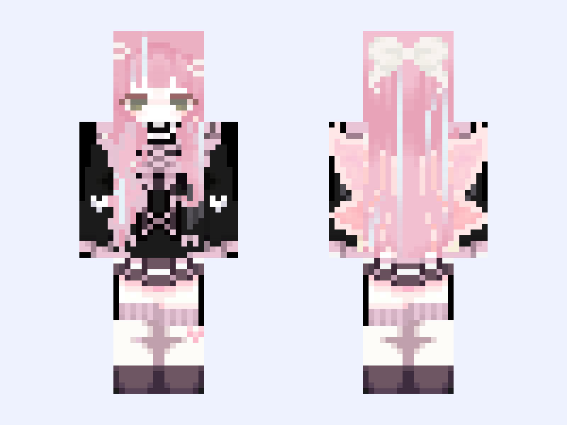 cute pink Minecraft skin, slim model, front and back view
