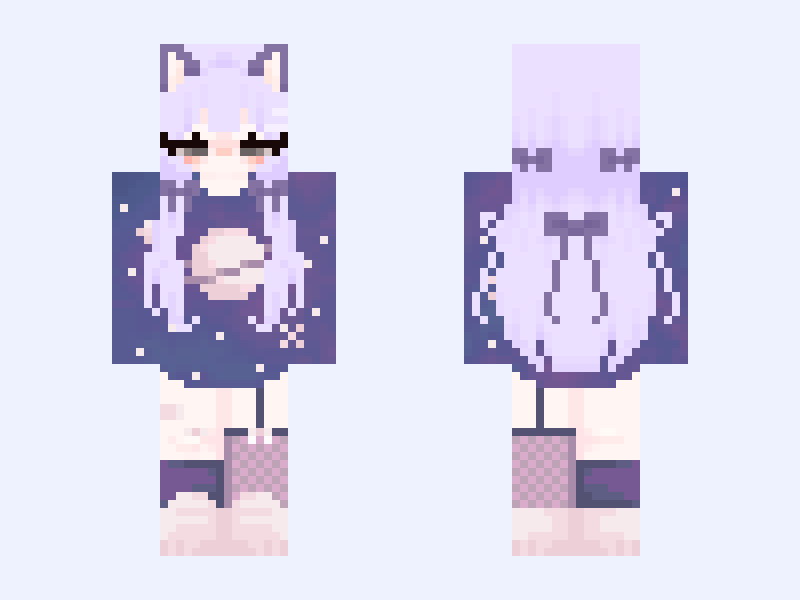 【🪐】 galaxy cat girl Minecraft skin, slim model, front and back view