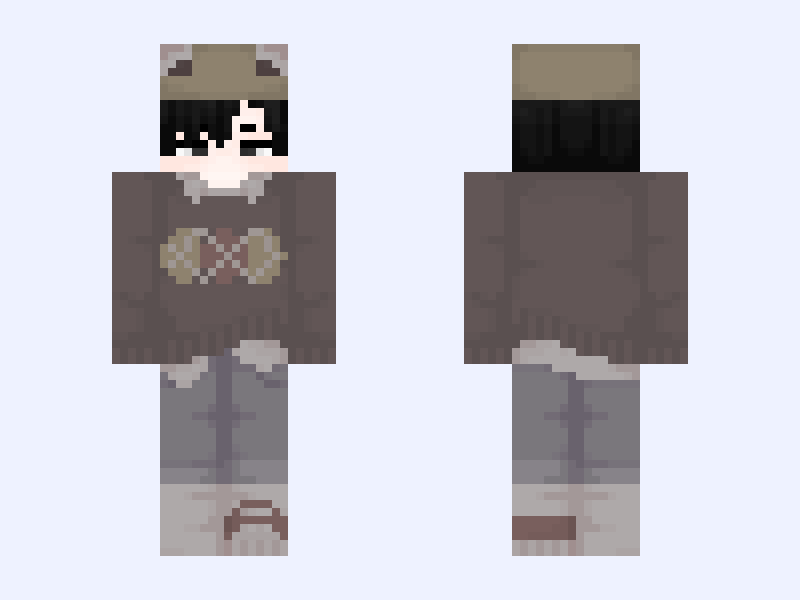 Gray and Brown Minecraft skin, slim model, front and back view