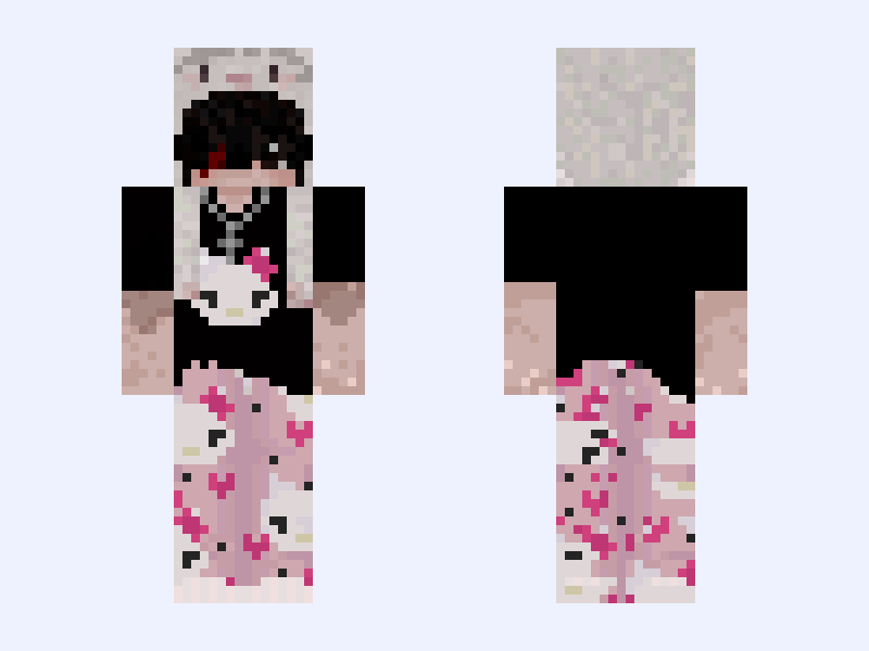 Hello kitty – Black and White Minecraft skin, slim model, front and back view