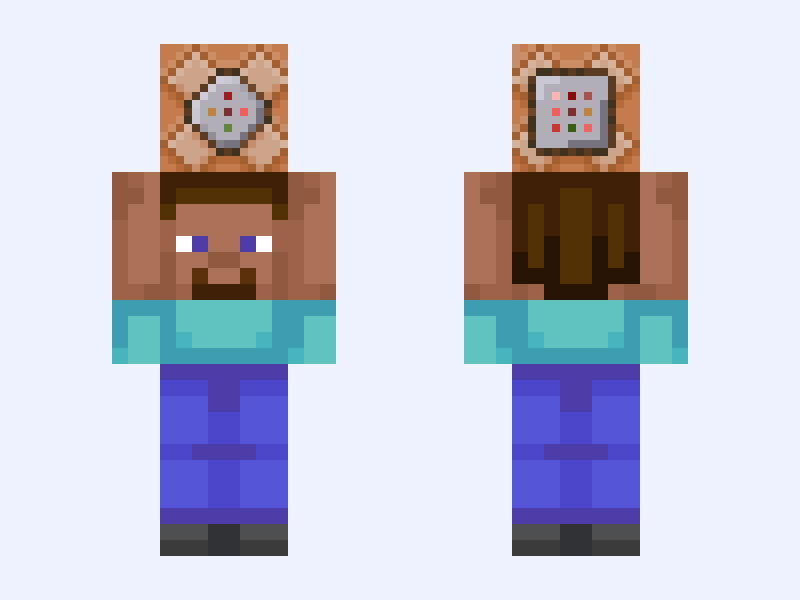 hive style Steve holding a command block (first time doing this thing) Minecraft skin, slim model, front and back view