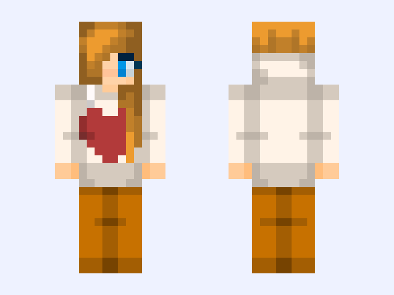 HORRIBLE human Brightheart skin. ~Hoodie~sweater~girl~heart~cute~64x64~ Minecraft skin, slim model, front and back view