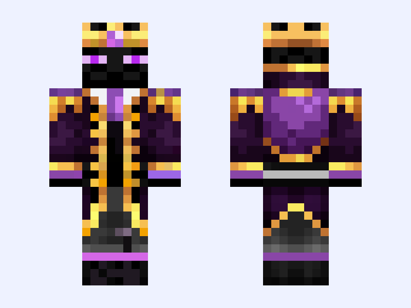 king enderman Minecraft skin, classic model, front and back view