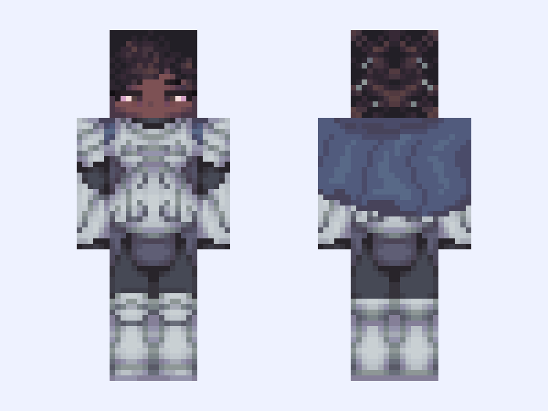 🗡️ - . * + | Knight, Armour, Silver, Cape, Blue, 128x128 | Minecraft skin, slim model, front and back view