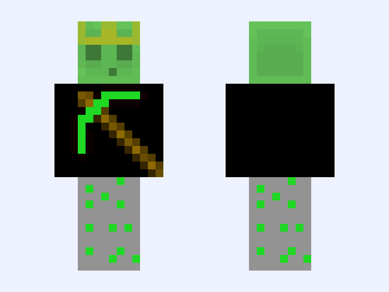 Like If You Love Me Slimey Emerald Pickaxe And EmeraldCombined With Redstone Ore Minecraft skin, slim model, front and back view