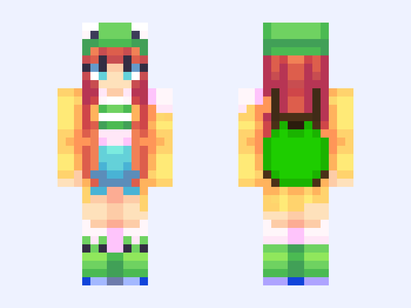 Lily The Frog Girl With A Lily Pad Backpack! Minecraft skin, slim model, front and back view