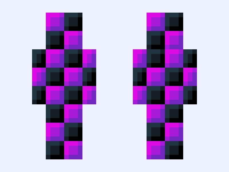 Missing textures, hive style Minecraft skin, slim model, front and back view