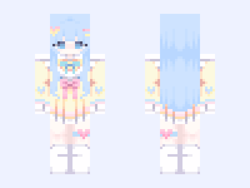 pastel / pink / cute / kawaii Minecraft skin, slim model, front and back view