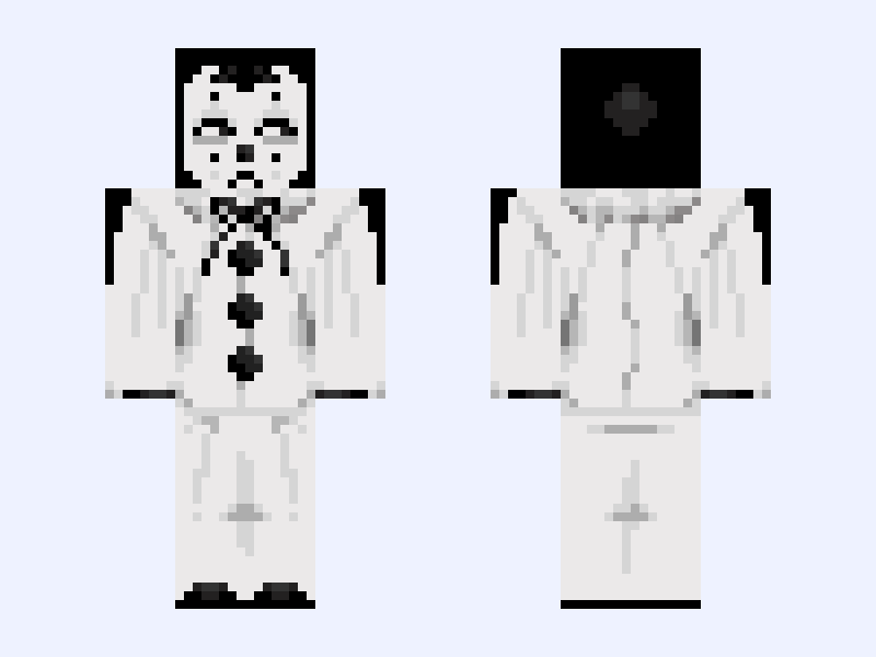 pierrot clown Minecraft skin, classic model, front and back view