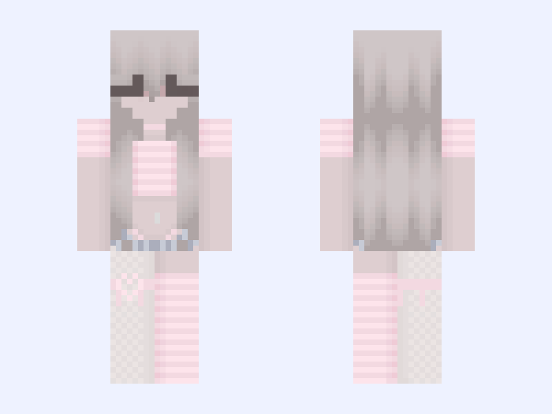 Pink and Gray Minecraft skin, slim model, front and back view