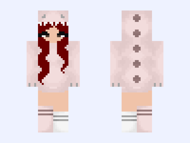 pink dinosaur pyjamas Minecraft skin, slim model, front and back view