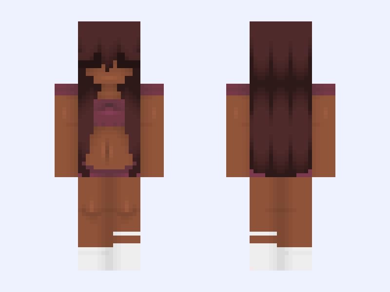 poc edit :: 🥤cherry coca cola girl skirt dress brown black skin Minecraft skin, slim model, front and back view