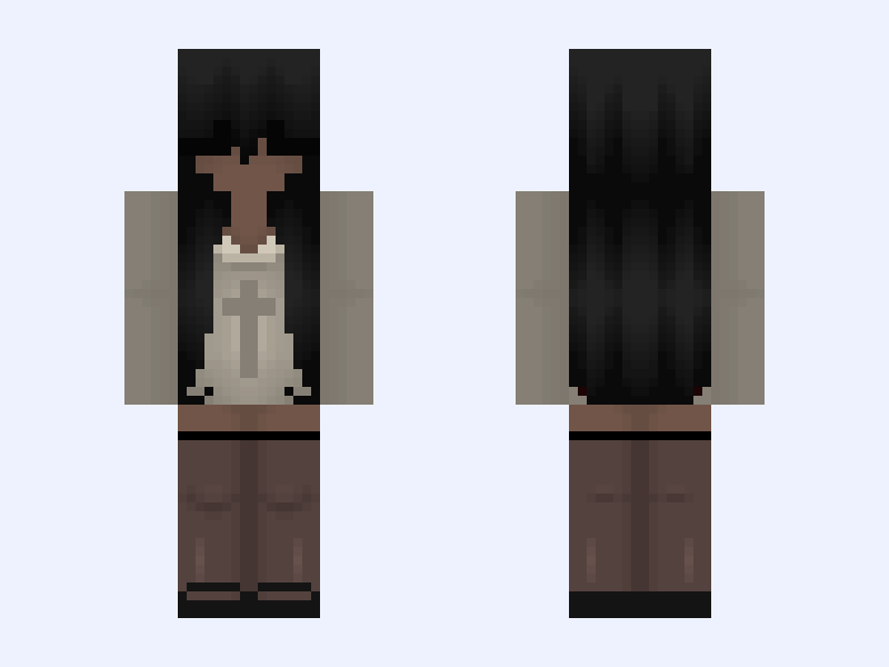 poc edit :: † girl black grunge cute skirt dress goth Minecraft skin, slim model, front and back view