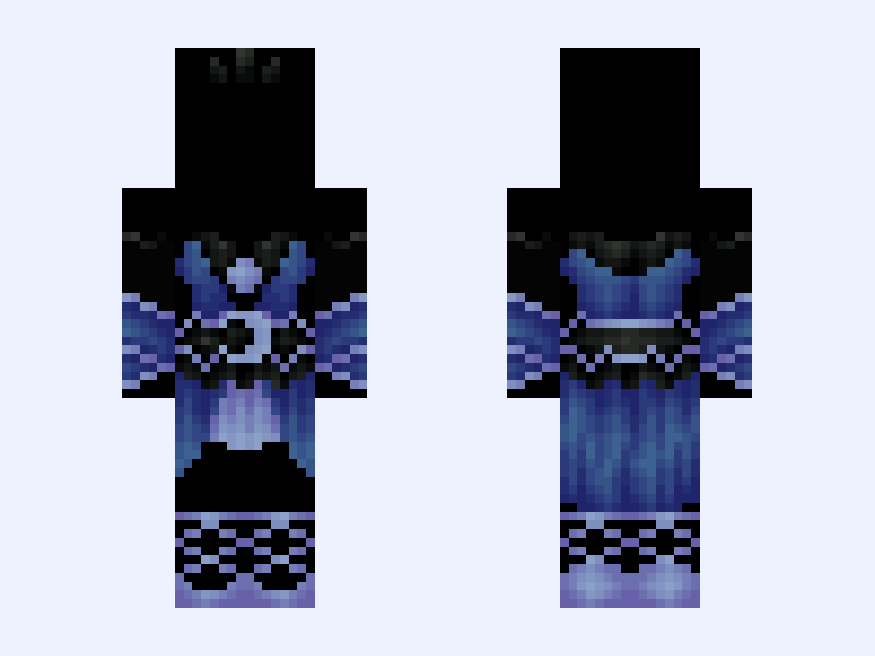Princess Luna MLP, Princess, Blue, Moon, Dress, Black, Queen, Royalty, Base Minecraft skin, slim model, front and back view