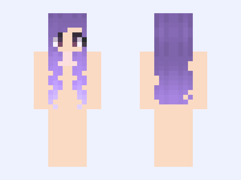 purple haired girl base Minecraft skin, slim model, front and back view