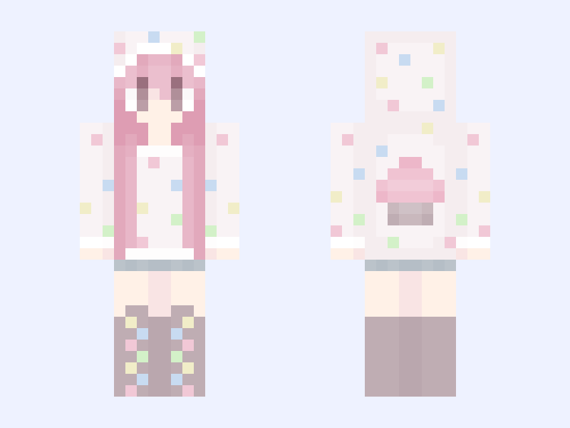 Sprinkle Girl, female, feminine, pink, cute, cupcake, pastel Minecraft skin, slim model, front and back view