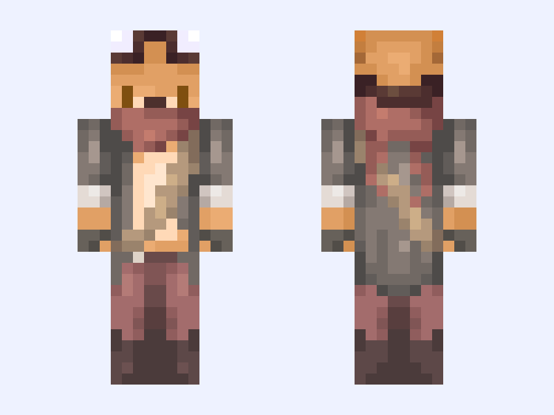 Steampunk Fox Minecraft skin, slim model, front and back view