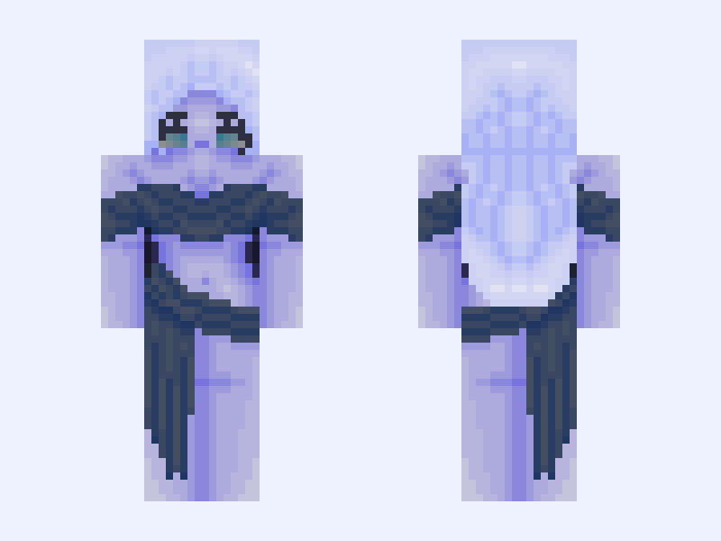 ♡ The End ♡ night sky beautiful pretty Greek mythology goddess dress stars blue purple dress Minecraft skin, slim model, front and back view