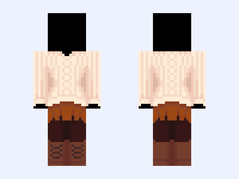 (V12) 🍂Autumn🍂 white sweater orange skirt brown boots fall Minecraft skin, slim model, front and back view