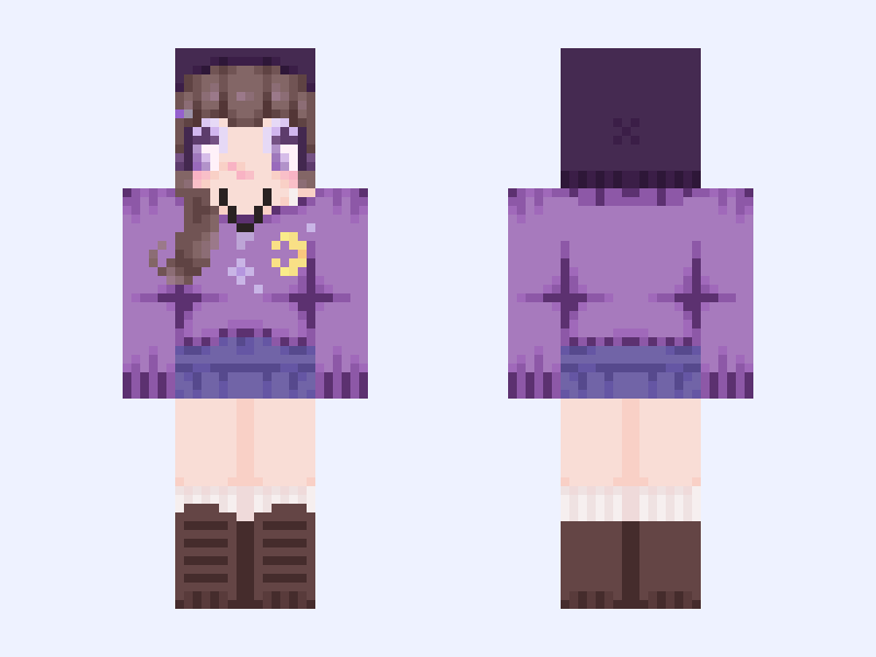 ꩜ ⋆.ೃ࿔*:･🌙 whimsy fall Minecraft skin, slim model, front and back view