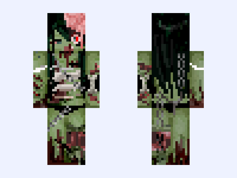 Zom girl -Gore,Zombie,Undead,blood,scary,monster- Minecraft skin, slim model, front and back view